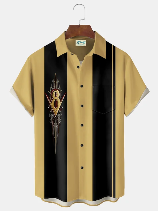 Royaura® 50's Retro Pinstripe Car Men's Bowling Shirt Cartoon Art Stretch Pocket Camp Shirt Big Tall