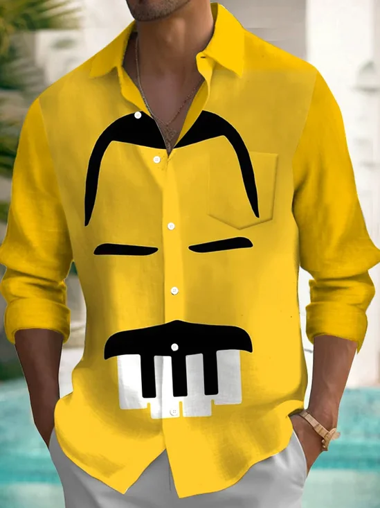 Royaura® Retro Cartoon Portrait Musician 3D Print Men's Button Pocket Long Sleeve Shirt Big & Tall