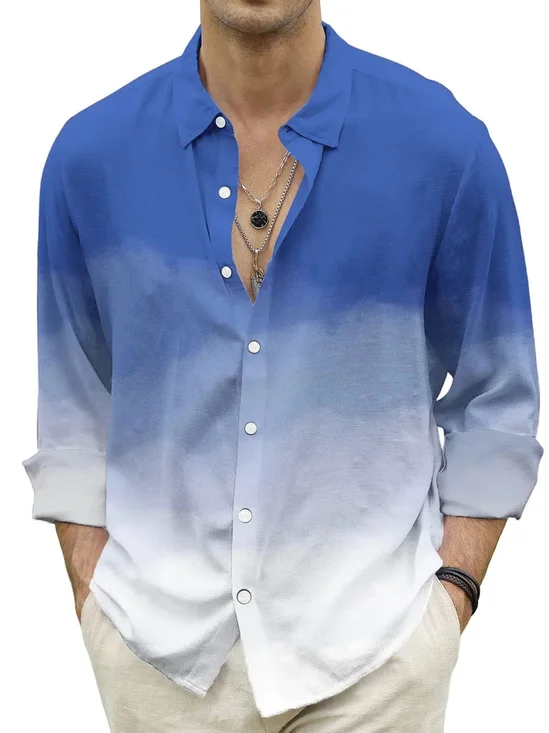 Royaura® Vintage Men's Gradient Print Long Sleeve Shirt Big Tall