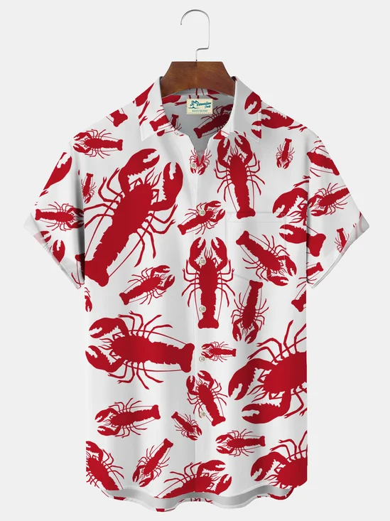 Royaura® Beach Vacation Men's Hawaiian Shirt Lobster Print Pocket Camping Shirt Big Tall