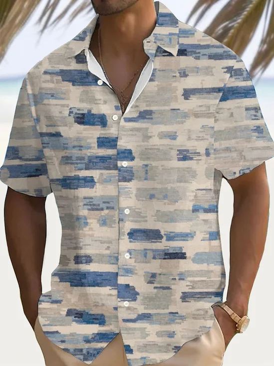 Royaura® Retro Geometric 3D Digital Print Men's Button Pocket Short Sleeve Shirt Big & Tall