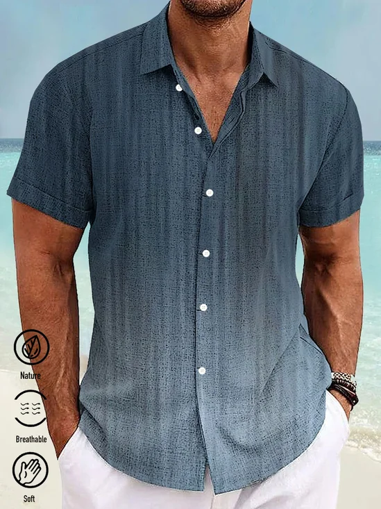 Royaura® Retro Striped Gradient Texture 3D Digital Printing Men's Button Pocket Short Sleeve Shirt Big & Tall