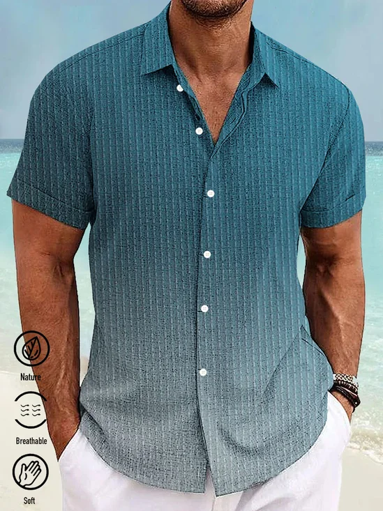 Royaura® Retro Striped Gradient 3D Digital Print Men's Button Pocket Short Sleeve Shirt Big & Tall