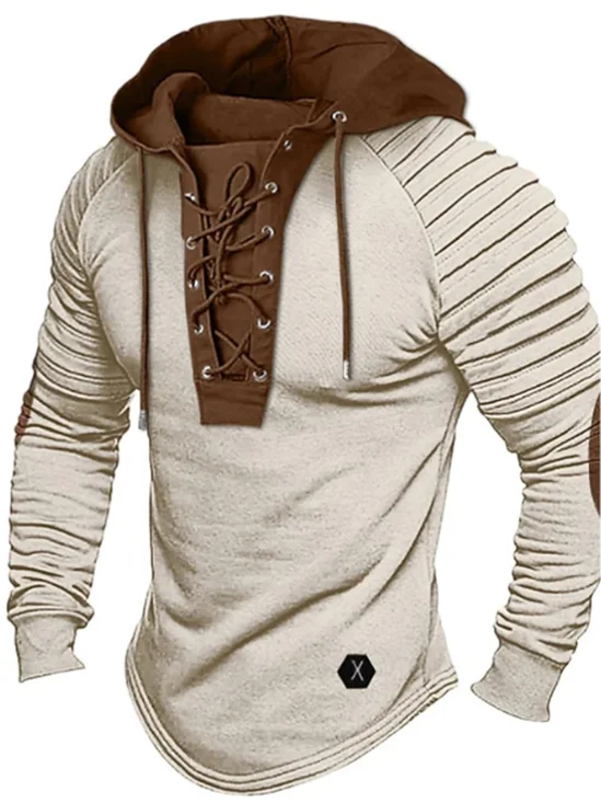 Royaura® Retro Drawstring Men's Drawstring Long Sleeve Hooded Sweatshirt