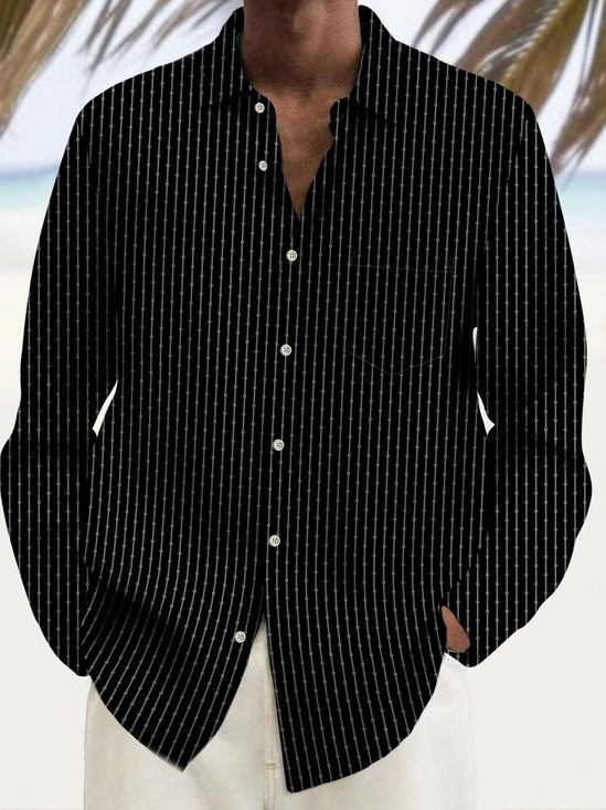 Royaura® Basic Men's Striped Dot Print Chest Pocket Stretch Long Sleeve Shirt Big Tall