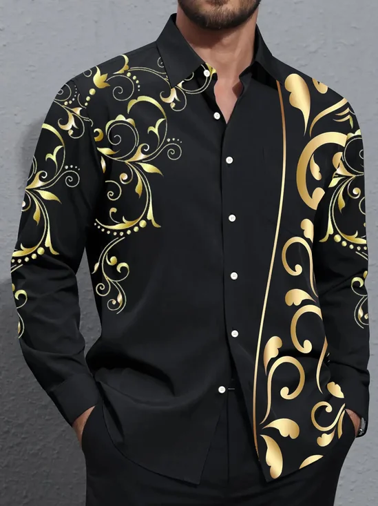 Royaura® Retro Gradient Floral 3D Digital Print Men's Button Pocket Long Sleeve Shirt Big & Tall