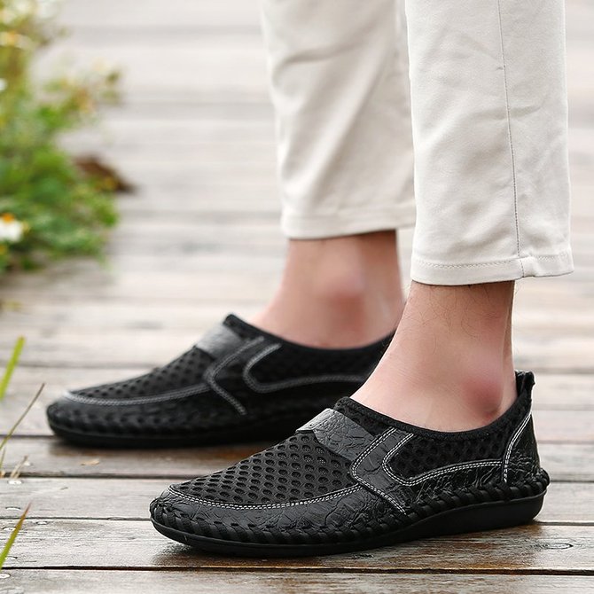 Men Stitching Mesh Soft Loafers Breathable Outdoor Casual Shoes | royaura