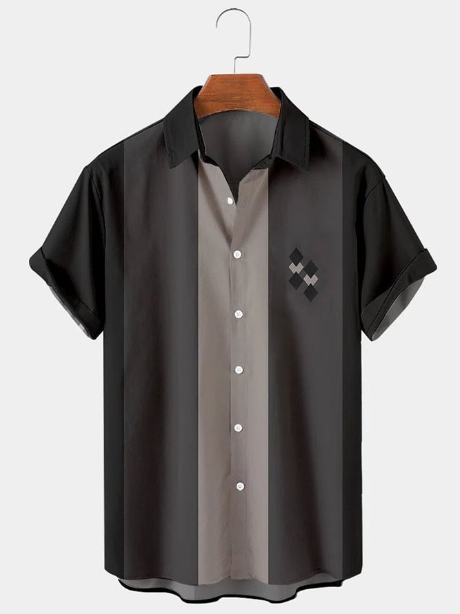 Mens Fashionable Shirts Gray Vintage Casual Geometric Shirts & Tops ...
