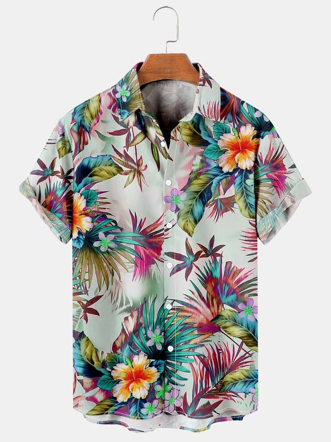 Men's Tropical Plant Floral Print Vintage Short Sleeve Hawaiian Shirt ...