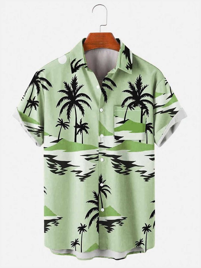 Men's Vintage Wrinkle Free Casual Shirts Beach Palms Sunset Seersucker ...