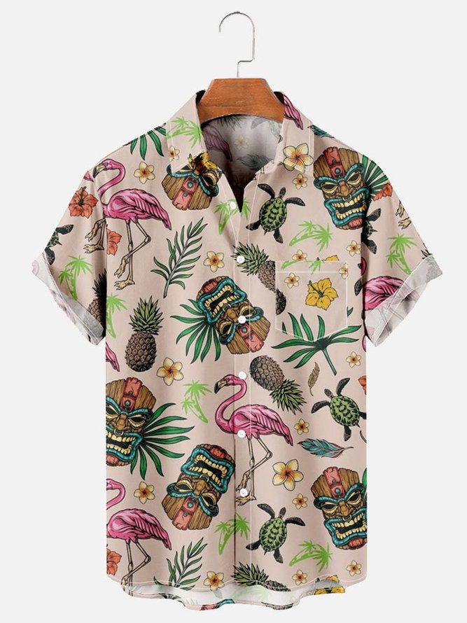Men's Hawaiian Fun Tiki Print Casual Short Sleeve Shirt | royaura
