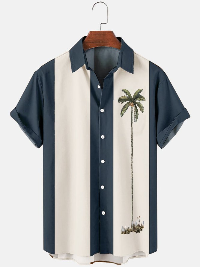 Men's Vintage Seersucker Bowling Shirts Palms Plus Size Wrinkle Free ...