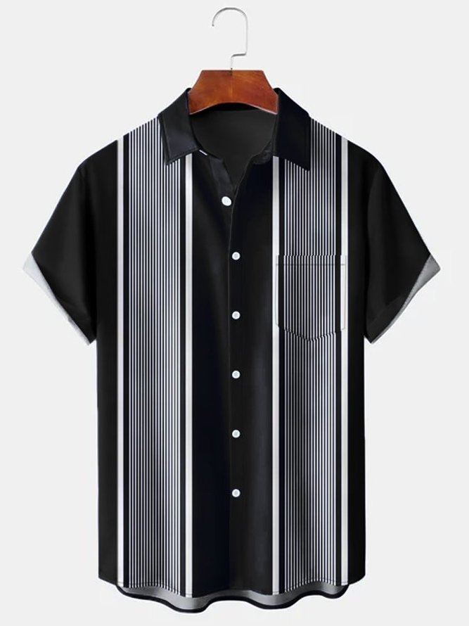 Royaura Mens Navyblue Retro Striped Classic Short Sleeve Shirts | royaura