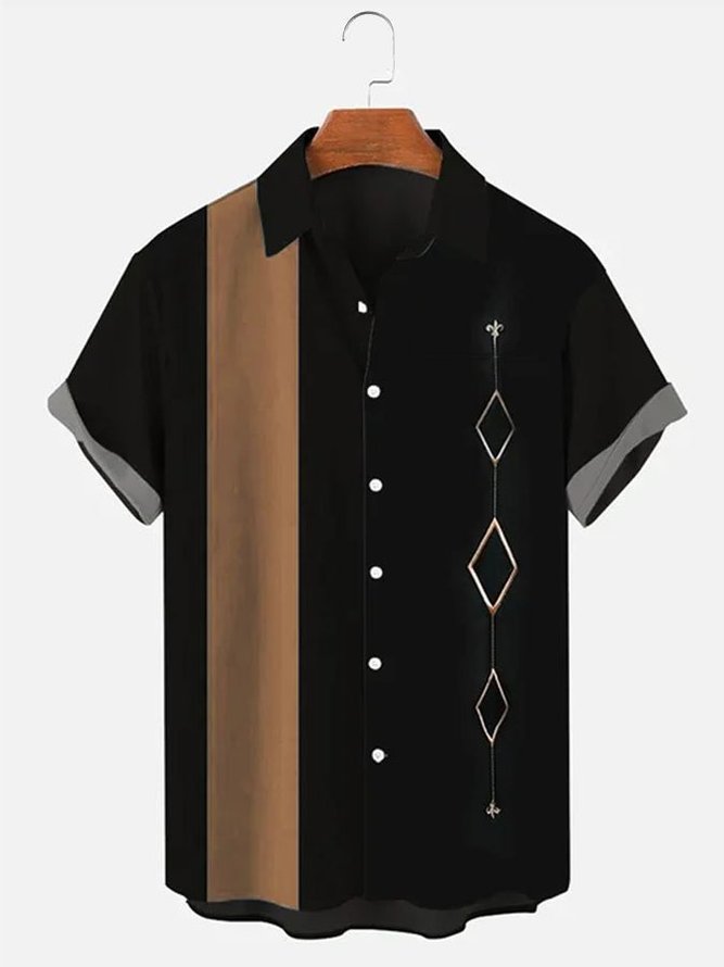 Men's Hawaiian Simple Stitching Geometric Pattern Shirt With Pockets ...