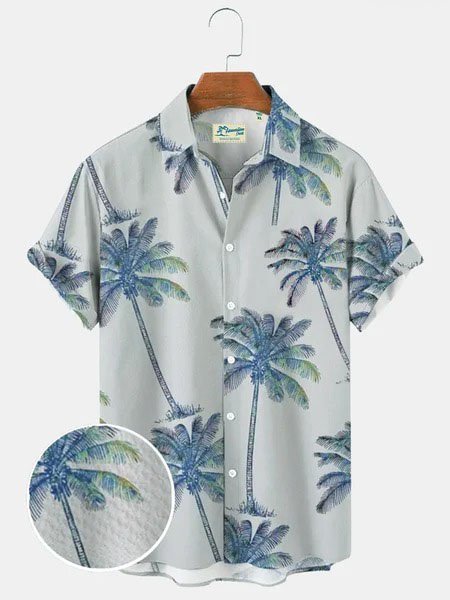 Men's Hawaiian Coconut Print Seersucker Wrinkle Free Casual Comfort ...