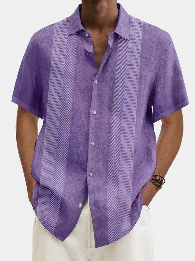 Royaura Men's Cotton Linen Hawaiian Short Sleeve Button-Up Pocket Shirt ...