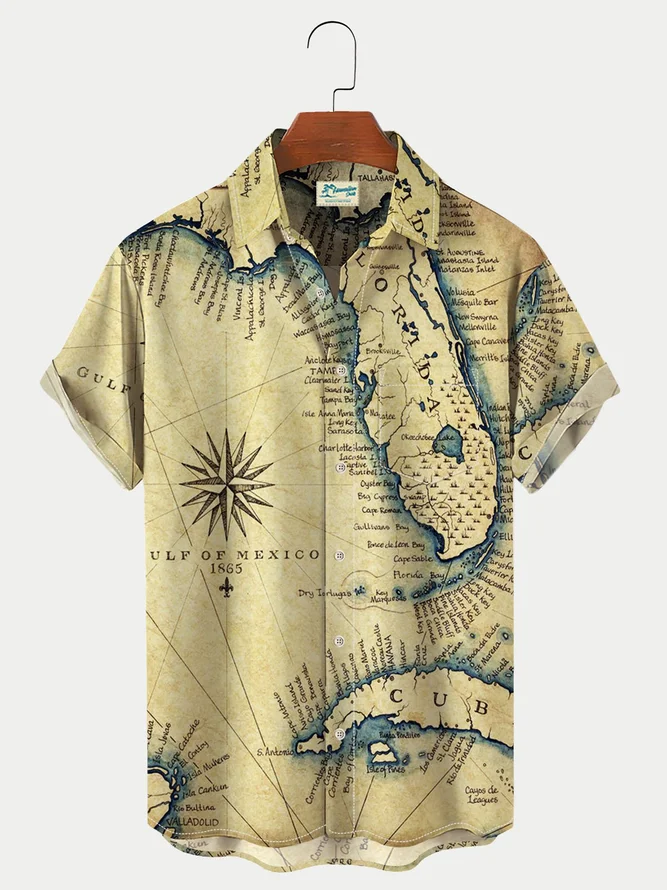 Royaura Men's Vintage Hawaiian Shirts Florida Map Wrinkle Resistant ...