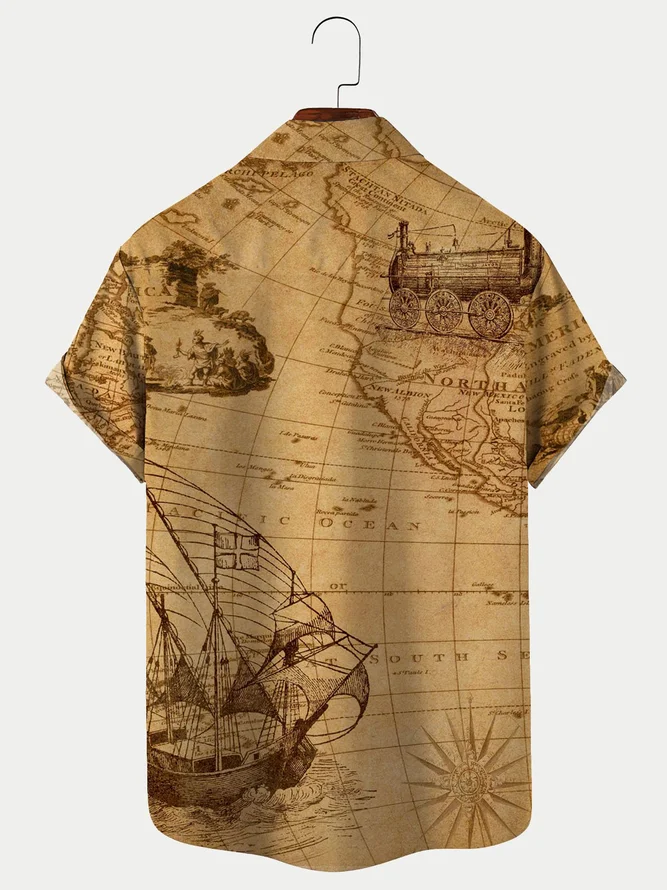 Royaura Men's Vintage Atlantic Map Old World Map Print Hawaiian Shirt ...