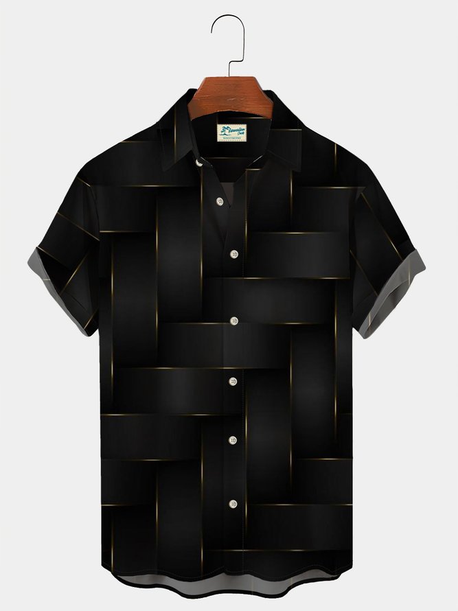 Royaura Men's Black Urban Fashion Casual Shirts Geometric Art Anti ...