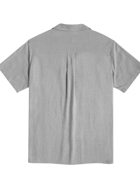 Men's Casual Cotton Linen Solid Color Camp Collar Plain Short Sleeve ...