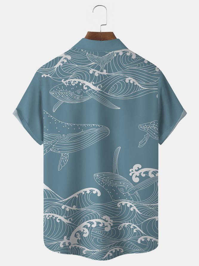Men's Causual Ocean Creatures Whale Sea Print Short Sleeve Hawaii Shirt ...