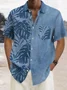 Royaura Blue Nature  Fiber Hawaiian Leaf Print Breast Pocket Vacation Shirt Plus Size Hawaiian Shirt