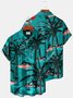 Royaura Beach Vacation Green Men's Hawaiian Shirts Coconut Tree Art Plus Size Aloha Camp Pocket Shirts