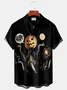 Royaura Horror Halloween Black Men's Hawaiian Shirts Pumpkin Monster Stretch Plus Size Aloha Camp Button-Down Shirts