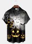 Royaura Scary Bat Pumpkin Print Men's Hawaiian Oversized Shirt with Pockets