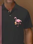 Royaura® Retro Flamingo Bowling Stripe Print Men's Button Stripe Short Sleeve Polo Shirt