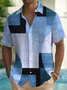 Royaura®  Retro Geometric Color Block Print Men's Button Pocket Short Sleeve Shirt