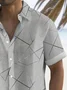 Royaura® Retro Geometric Silver 3D Print Men's Button Pocket Short Sleeve Shir