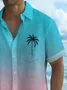 Royaura® Hawaiian Coconut Tree Gradient 3D Print Men's Button Pocket Short Sleeve Shirt