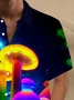 Royaura® Retro Art Mushroom 3D Print Men's Button Pocket Short Sleeve Shirt