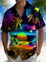 Royaura® Hawaii Coconut Tree Sunset Landscape 3D Print Men's Button Pocket Short Sleeve Shirt