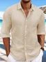 Royaura® Basic Cotton Linen Men's Button Pocket Long Sleeve Shirt Big Tall