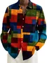 Royaura® Retro Geometric Color Block 3D Digital Printed Men's Button Pocket Long Sleeve Shirt