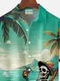 Royaura® Hawaiian Coconut Tree Skull Halloween 3D Digital Print Men's Button Pocket Short Sleeve ShirtBig & Tall