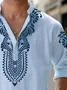 Royaura® Retro Western Geometric Ethnic Flower 3D Digital Print Men's Button Pocket Long Sleeve Shirt Big & Tall