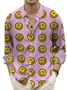 Royaura® Vintage Men's Smiley Face Print Chest Pocket Long Sleeve Shirt Big Tall