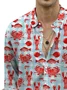 Royaura® Beach Vacation Men's Lobster Print Chest Pocket Long Sleeve Shirt Big Tall