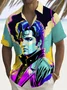 Royaura® Vintage Men's Music Cartoon Print Chest Pocket Shirt Big Tall