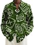 Royaura® Vintage Men's Geometric Print Chest Pocket Long Sleeve Shirt Big Tall