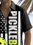 Royaura® Vintage Flag Pickleball Sports Print Men's Chest Pocket Stretch Shirt Big Tall