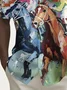 Royaura® Vintage Horse Racing Print Men's Chest Pocket Stretch Shirt Big Tall