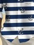 Royaura® Basic Men's Striped Anchor Print Chest Pocket Stretch Long Sleeve Shirt Big Tall