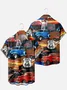 Royaura® Retro Route 66 Car 3D Digital Print Men's Button Pocket Short Sleeve Shirt Big & Tall