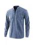 Royaura® Basic Men's Plain Retro Lace Up Stand Up Collar Chest Pocket Stretch Long Sleeve Shirt Big Tall