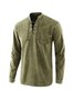 Royaura® Basic Men's Plain Retro Lace Up Stand Up Collar Chest Pocket Stretch Long Sleeve Shirt Big Tall