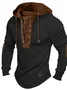 Royaura® Retro Drawstring Men's Drawstring Long Sleeve Hooded Sweatshirt